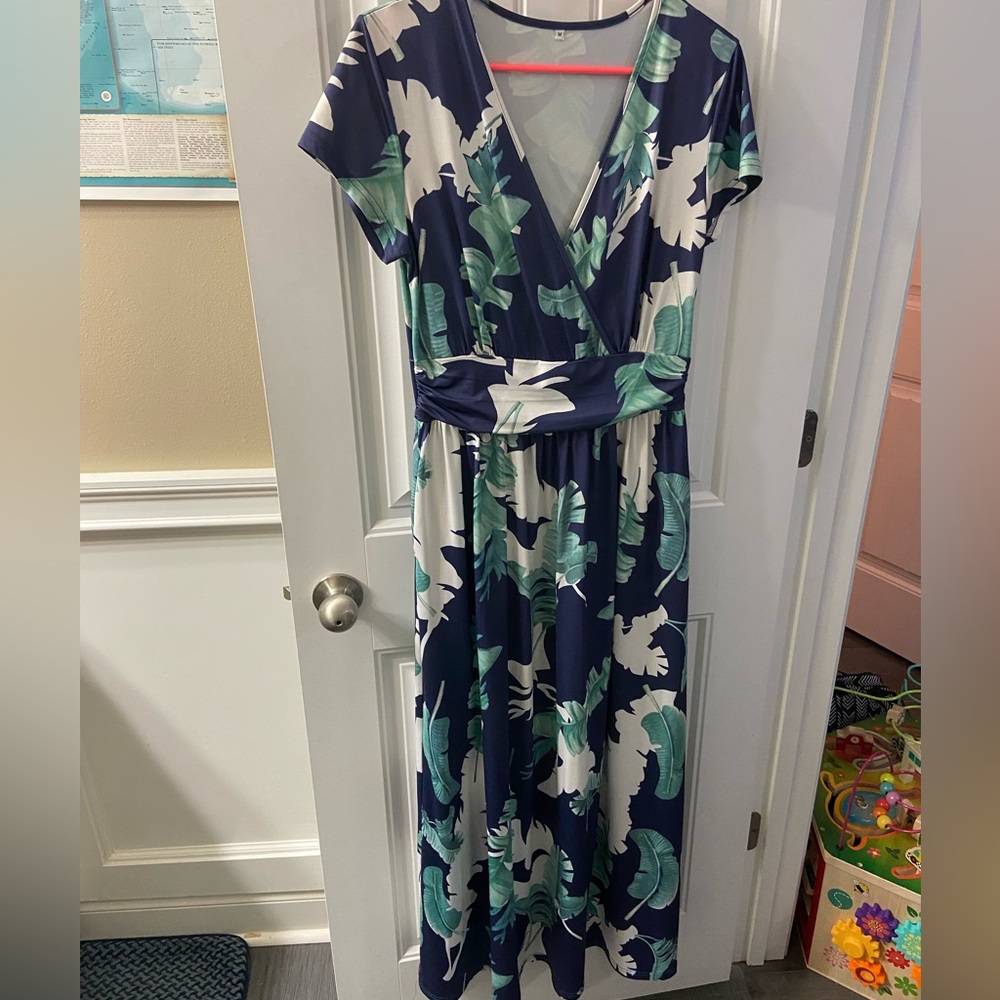 Floral Maxi Dress - Navy and Green